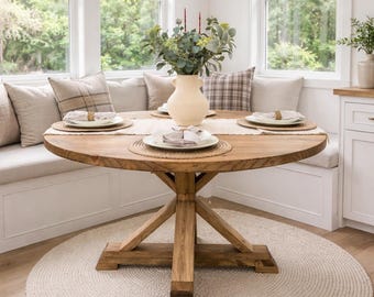 Solid Wood Round Dining Table, Farmhouse Round Table, Custom Dining Table, Pedestal Table, Kitchen Table, Modern Rustic Table - ABIGAIL