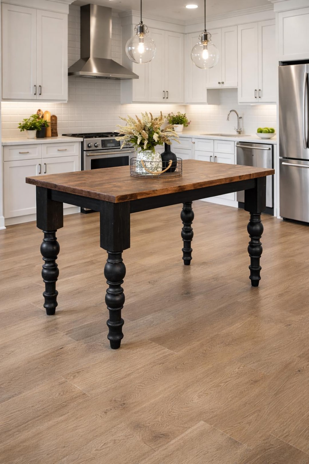 Kitchen Island With Butcher Block Top Work Table, Solid Wood Farmhouse ...