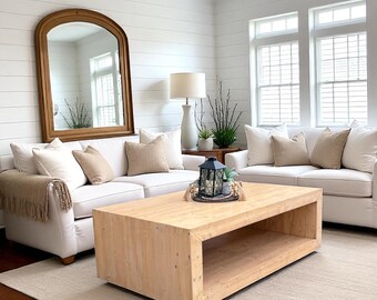 Handcrafted Solid Wood Coffee Table with Storage Shelf Modern Rustic Living Room Furniture