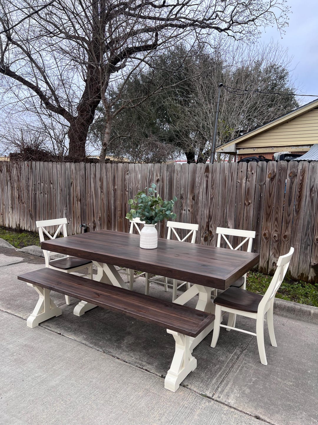 Customizable Solid Wood Dining Table Set Bench Chairs - Farmhouse ...