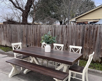 Customizable Solid Wood Dining Table Set Bench Chairs - Farmhouse Dining Table - Rustic Table - Cottage Style - Made in USA - Della