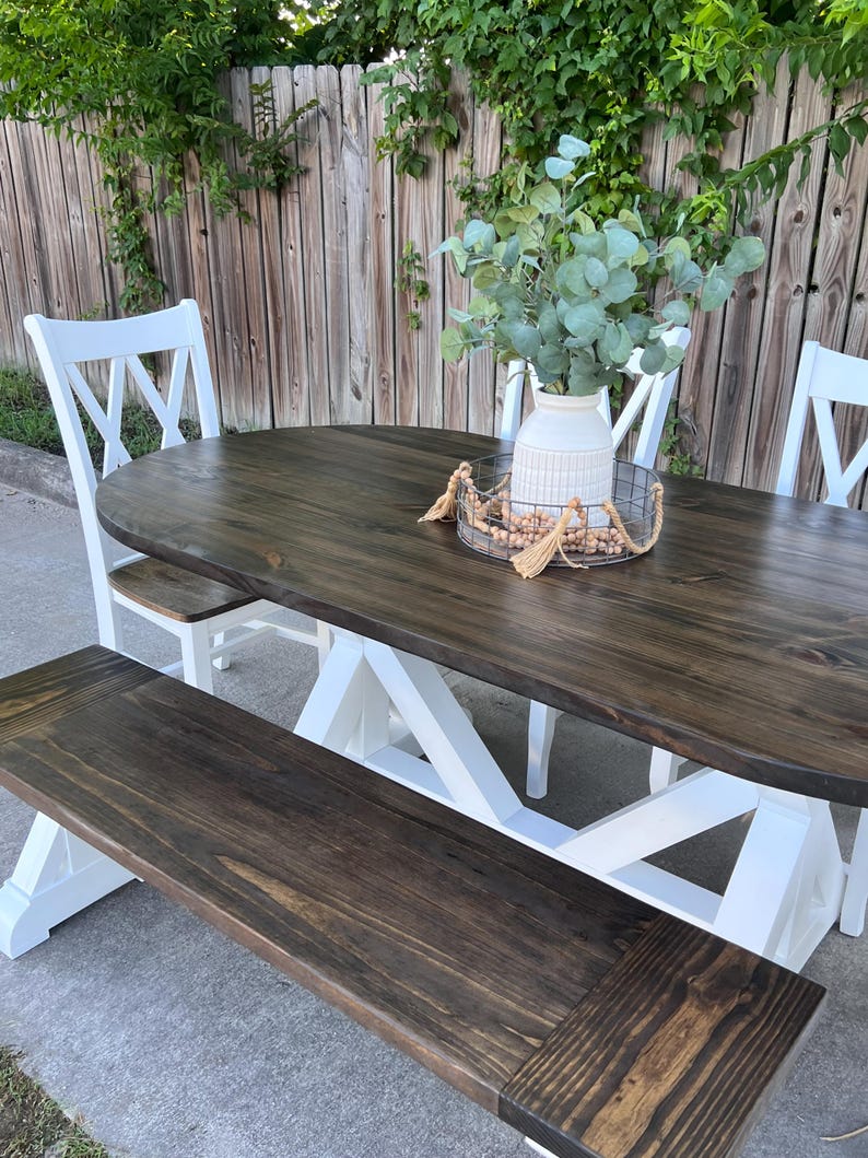 Handcrafted Solid Wood Oval Dining Table Set | Farmhouse Dining Table ...