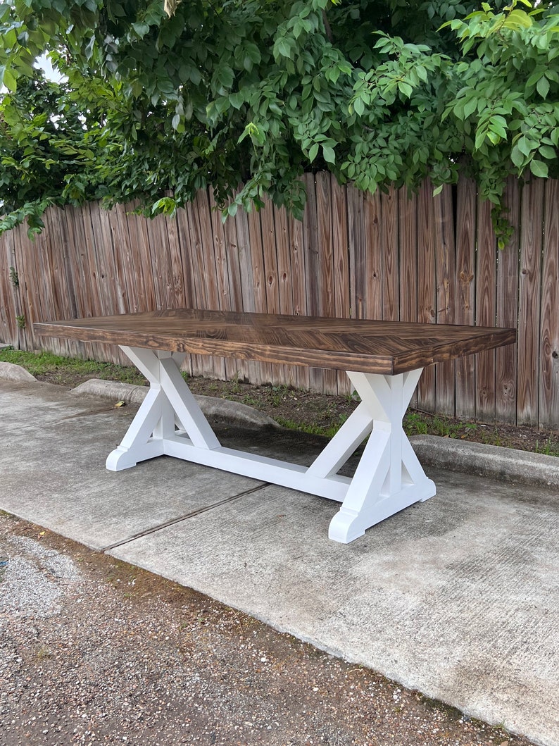 Customizable Solid Wood Dining Table Herringbone Pattern Chevron ...