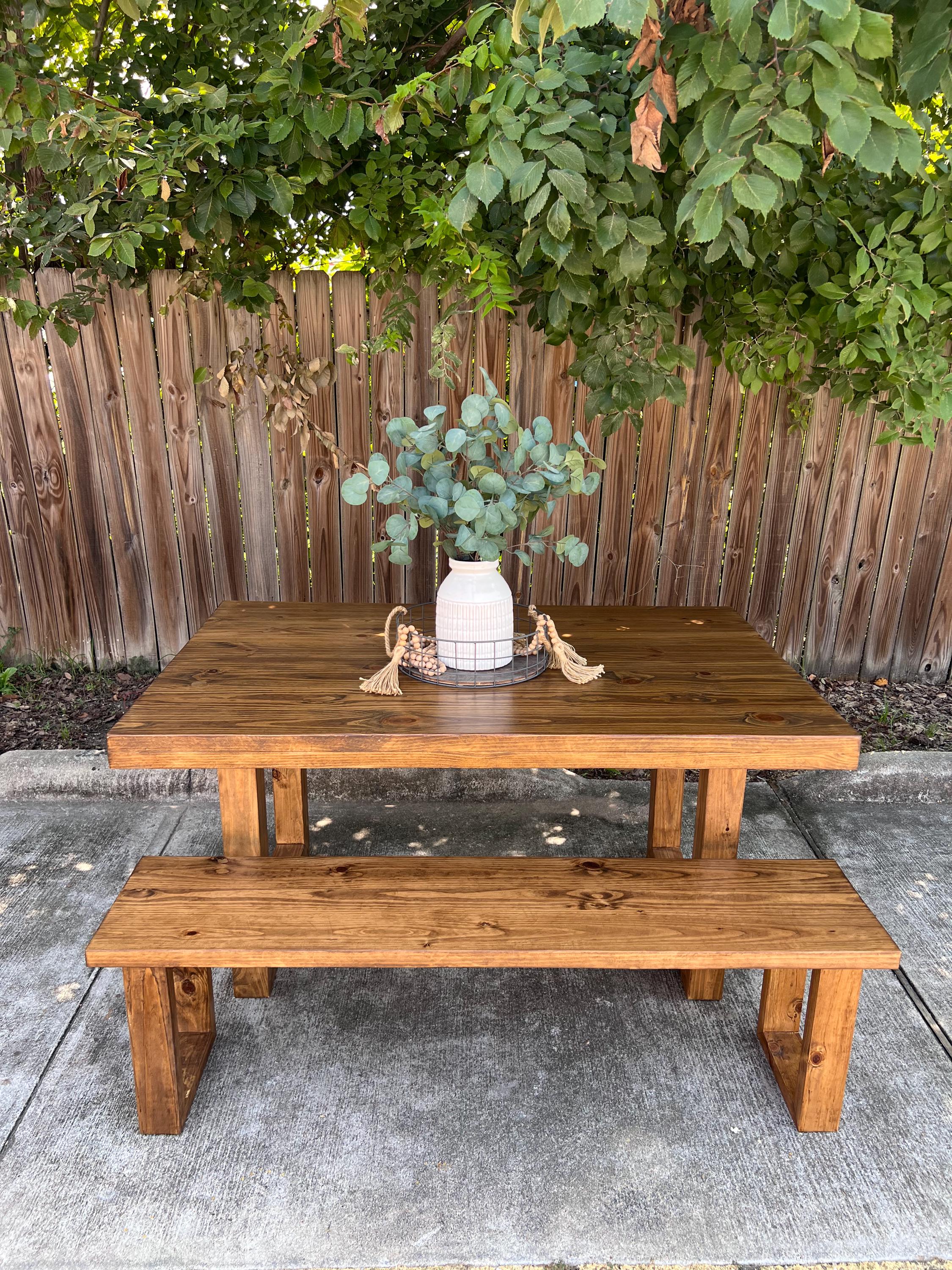Handcrafted Solid Pine Dining Table & Bench Set - Rustic Farmhouse - Etsy