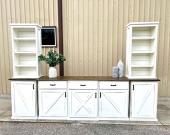 Handcrafted Farmhouse TV Entertainment Center: Customizable Media Console