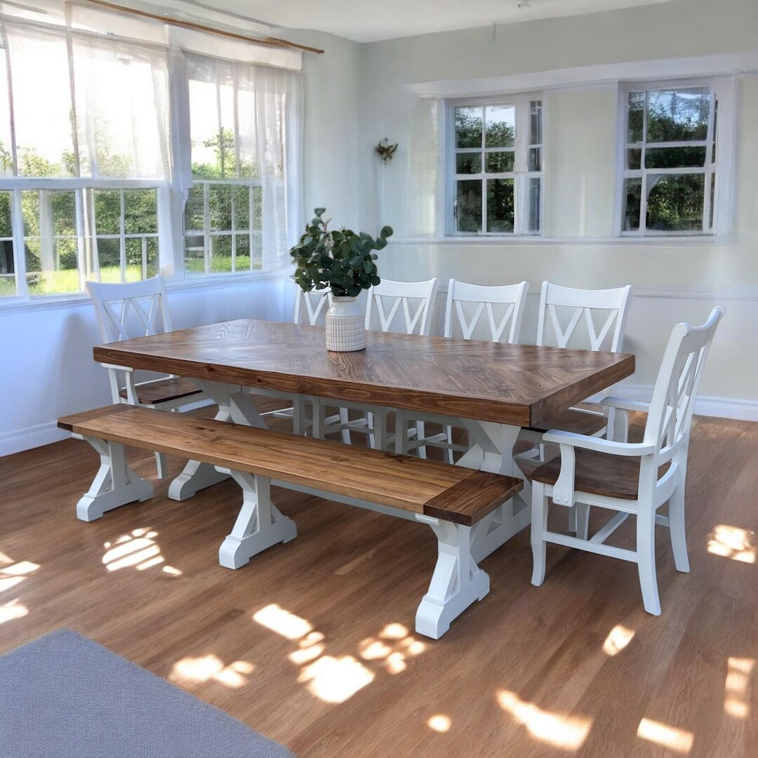 Handcrafted Rustic Farmhouse Herringbone Top Solid Wood Dining Table ...