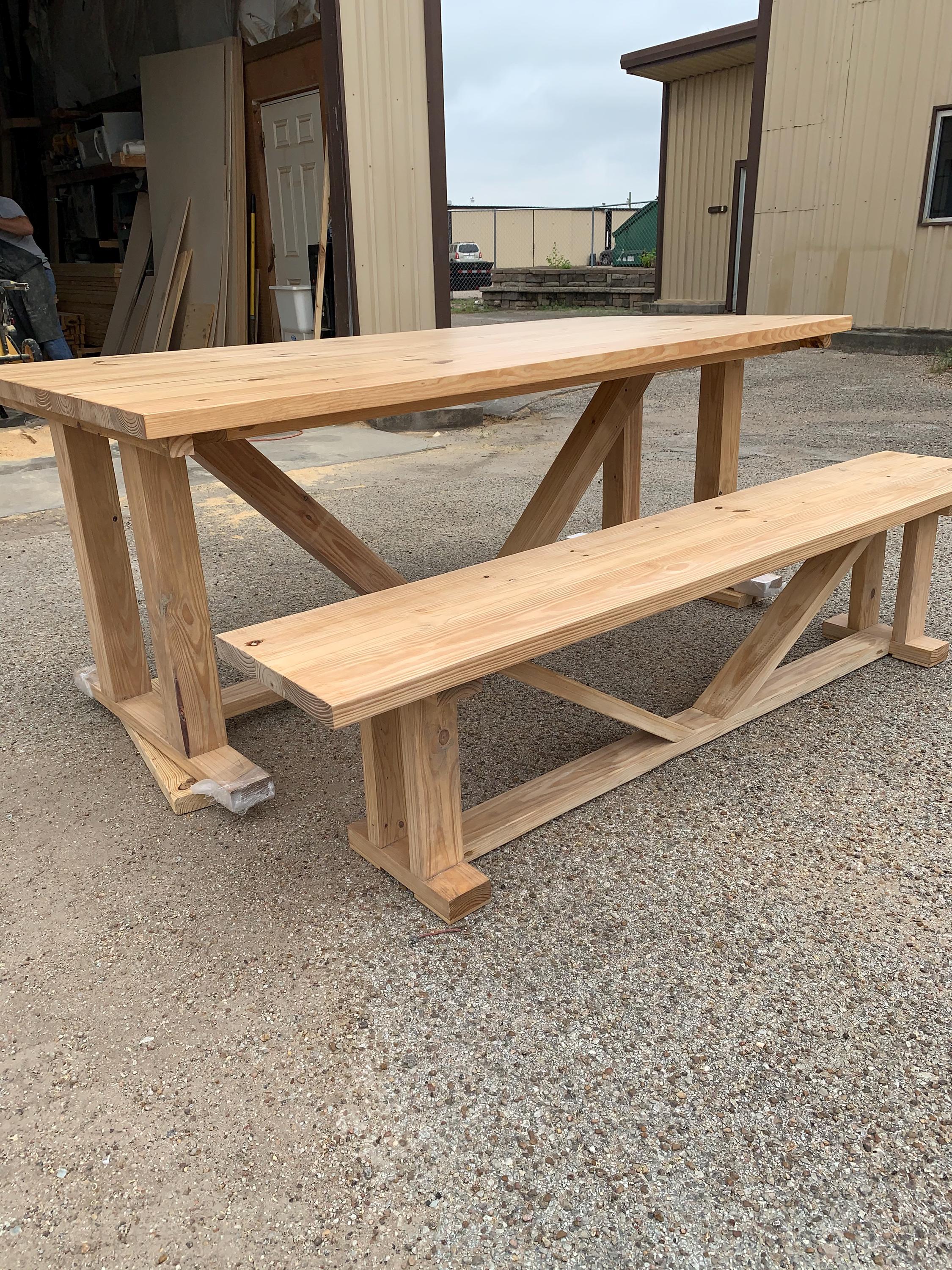 Solid Wood Dining Table Set With Bench - Farmhouse Modern Rustic Dining ...