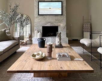 Handcrafted Solid Wood Coffee Table: Modern Rustic Design, Custom Sizes