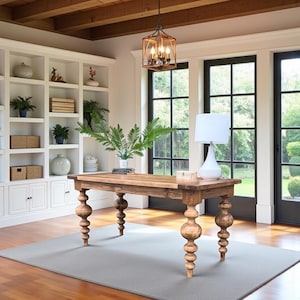 Solid Wood Desk - Turned Legs | Handcrafted Writing Desk | Modern Farmhouse Office Desk | Customizable | Spindle Leg Desk RH Desk - ARDEN