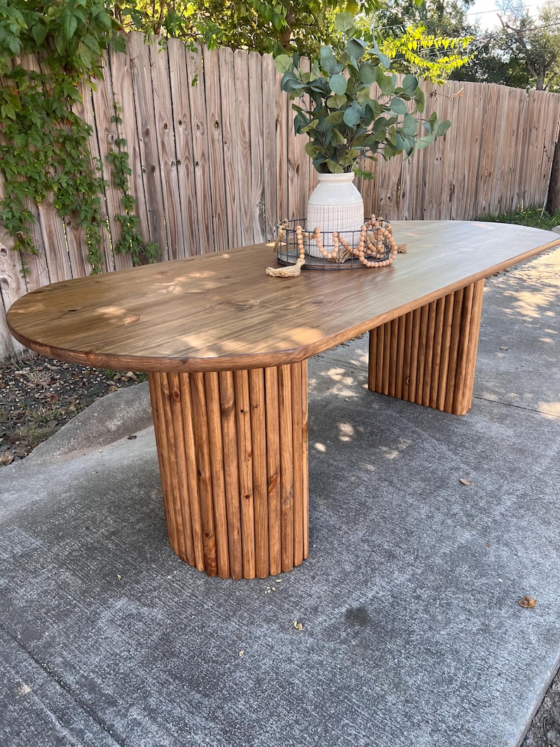 Solid Wood Racetrack Oval Dining Table Fluted Base Pedestals - Solid ...