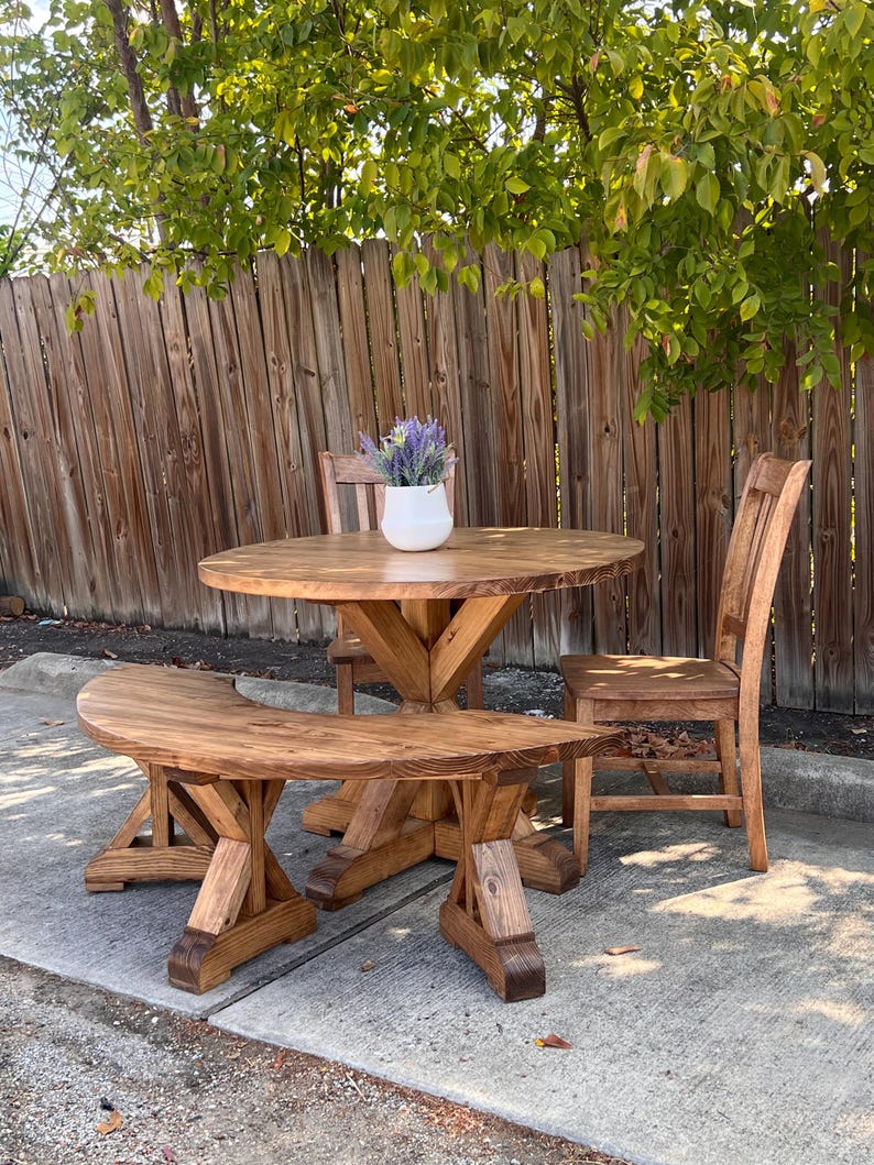 STELLA - Custom Round Dining Table Farmhouse Table Set - Chair & Curved ...