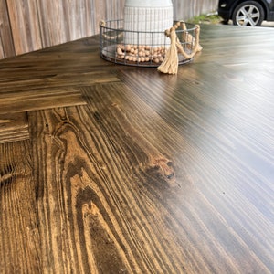 Solid Wood Dining Table Herringbone Top Solid Wood Table Set Bench ...