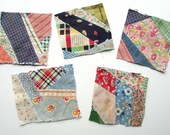 Set of 5 1930 39 s Vintage Shabby Feedsack Quilt Patchwork Scrap Squares, Pieces for Sewing, Journals, Scrapbooks, Projects, Timeworn Scraps