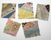 Set of 5 1930 39 s Vintage Shabby Feedsack Quilt Patchwork Scrap Squares, Pieces for Sewing, Journals, Scrapbooks, Projects, Timeworn Scraps