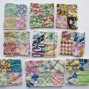 Bundle of  1930's Vintage Time Worn Cotton Feedsack Fabrics Patchwork Quilt Pieces, Quilt Scrap Pieces for Projects and Sewing