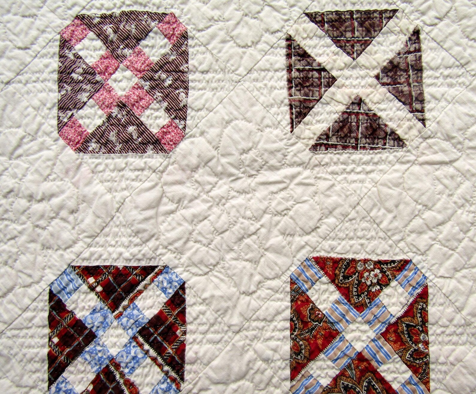 Antique 6 Block Mini Crossroads Pattern Quilt Piece, Quilt Section for ...