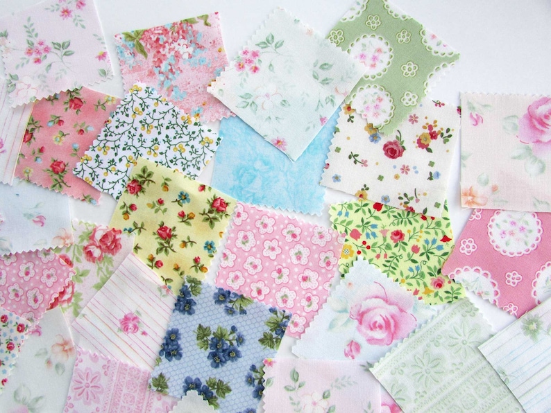 40 Floral Designs 2 Inch Size Scraps Notebooks Journal Pocket Add Ons Small Sewing /& Quilting Projects Fabric Scraps for Journals