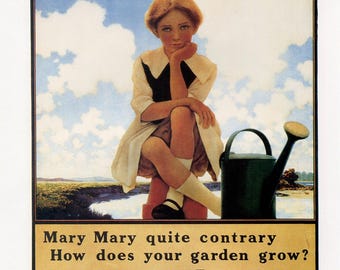 Vintage Maxfield Parrish Bookplate, Illustration Print,  Ferry's Seeds, Mary Contrary Rhyme