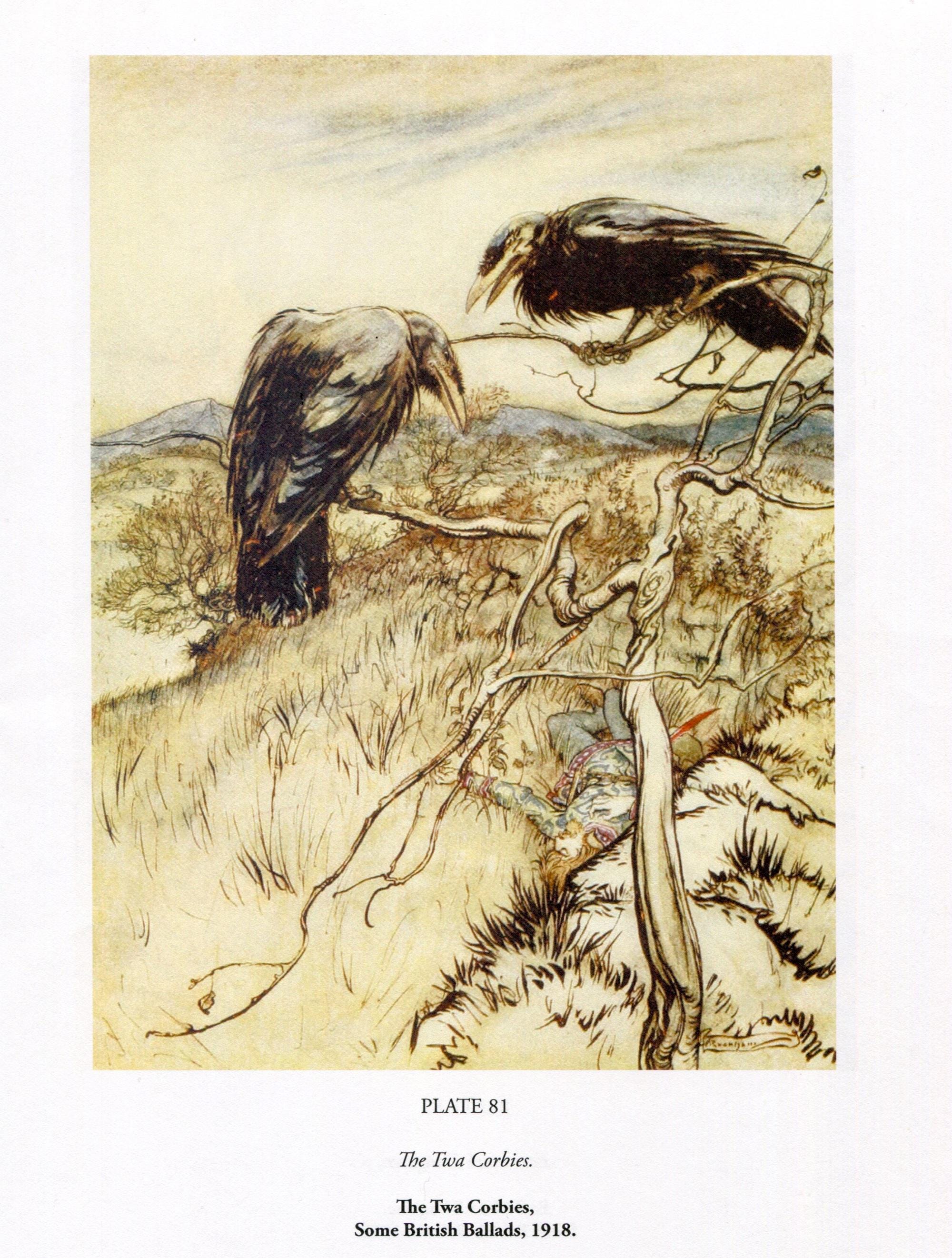 Arthur Rackham Two Crows Arthur Rackham Bookplate Illustration Print, British Ballads Scene ...