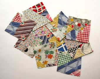 Bundle of  1930's Vintage Cotton Feedsack Fabrics Patchwork Pieces,  Scrappy Design Pieces for Projects and Sewing