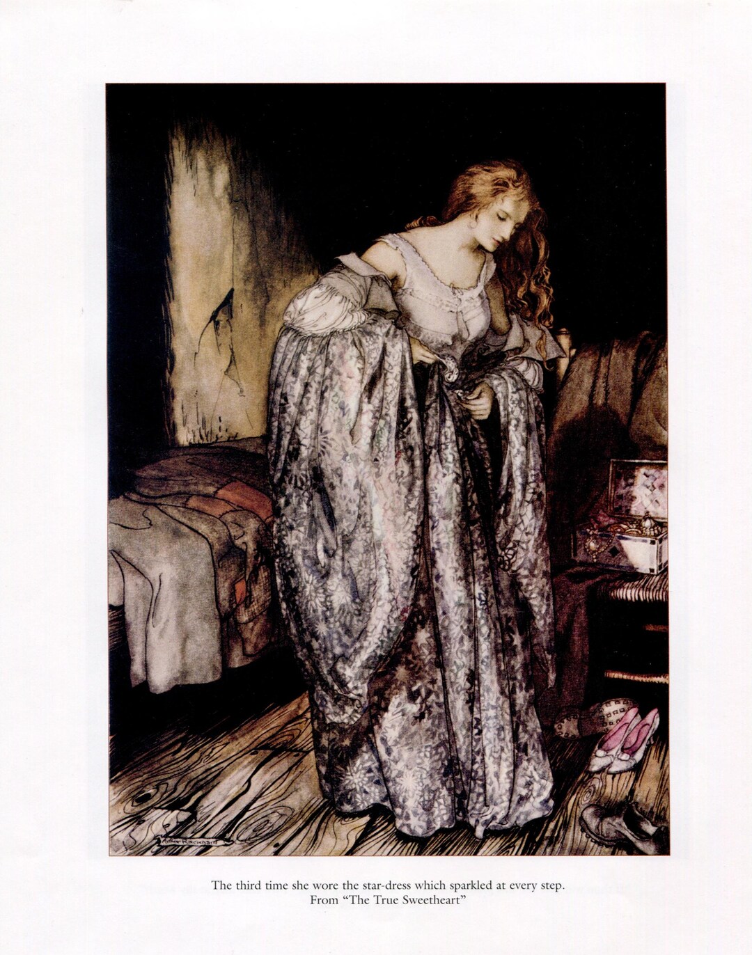 Arthur Rackham Bookplate Illustration Print, Woman Wearing Star Dress ...
