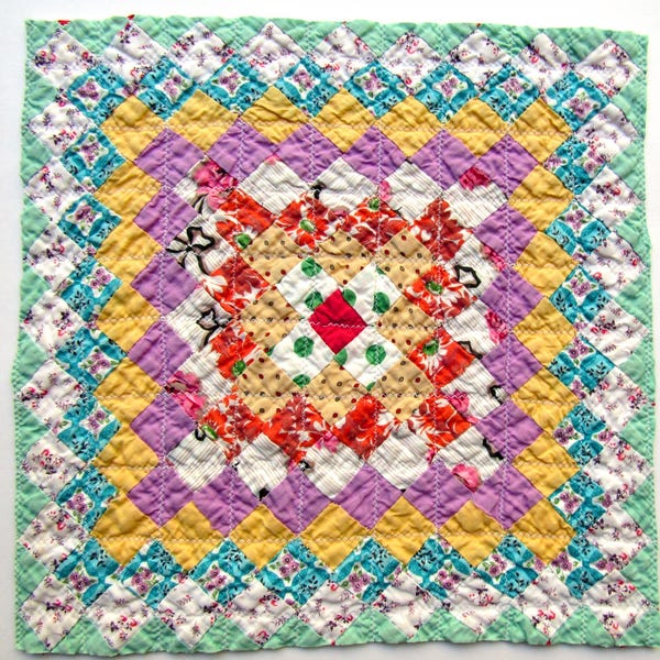 1930's Postage Stamp Pavement or Diamonds Design Vintage Feedsacks Quilt Piece, Decor, Sewing, Projects