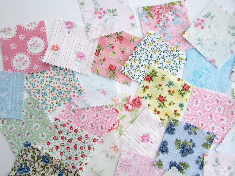 40 Floral Designs 2 Inch Size Scraps Notebooks Journal Pocket Add Ons Small Sewing /& Quilting Projects Fabric Scraps for Journals