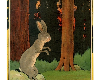 Vintage 1922  Bunny Rabbit in the Forest Child's Illustration Bookplate Print for Framing, Decor, by John H Eggars