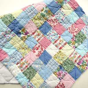 Postage Stamps 1970 Era Soft Tone Pastels Patchwork Quilt Piece