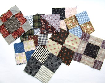 Antique Mixed Calico Patchwork Squares, Pieces, 1890 Era Patchwork Pieces, 10 Unbacked Blocks for Sewing, Repair, Projects