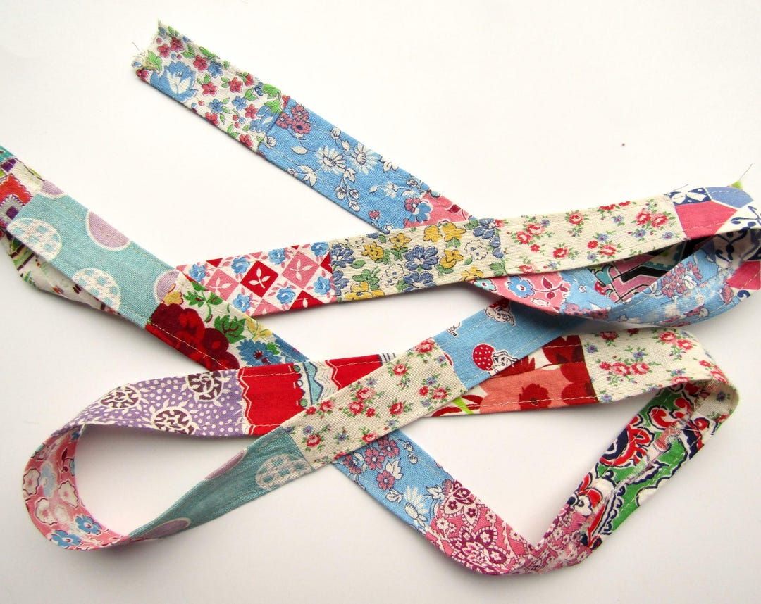 Patchwork Ribbon, Vintage 1930's Feedsack Patchwork Ribbon Strip, 2 ...