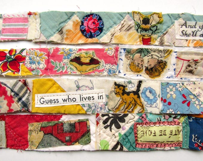 Scrappy and Embellished Recycled Patchwork Quilt Ribbon, Pieced Strip ...