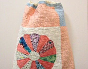 Extra Large Vintage Dresden Plate  Quilt Patchwork Drawstring Bag, Utility Bag, Duffel, Supply Bag Made from 1930&#39;s Upcycled Cottons Quilt
