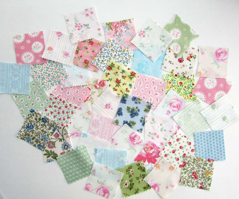 40 Floral Designs 2 Inch Size Scraps Notebooks Journal Pocket Add Ons Small Sewing /& Quilting Projects Fabric Scraps for Journals