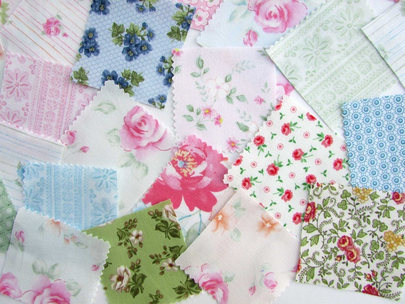 40 Floral Designs 2 Inch Size Scraps Notebooks Journal Pocket Add Ons Small Sewing /& Quilting Projects Fabric Scraps for Journals