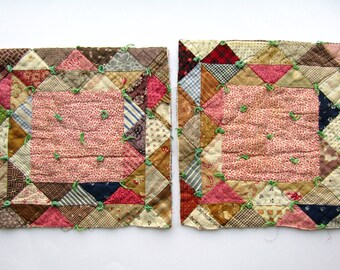 Two Antique 1890 Era Calico Fabrics Geese and Block Quilt Blocks for Decor, Projects, Sewing, Lots of  Calico Patterns