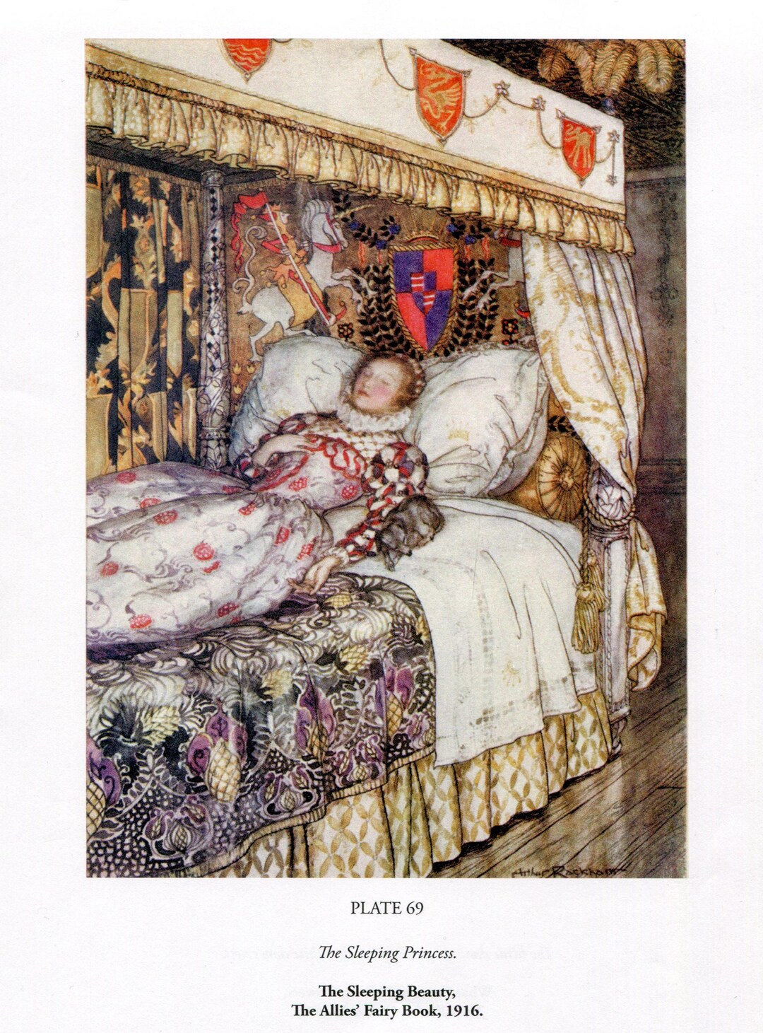Arthur Rackham Bookplate Illustration Print, Fairy Tale Scene, Sleeping ...