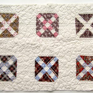 Antique 6 Block Mini Crossroads Pattern Quilt Piece, Quilt Section for Decor, Sewing