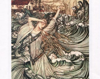 Arthur Rackham Bookplate Illustration Print, Undine Water Nymph Scene ...