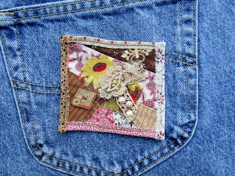 Pocket Patch Journal Spot Time Worn Patch Handmade Ornament Recycled Fabrics Patch Gift Vintage Patch Clothing Mending Patch