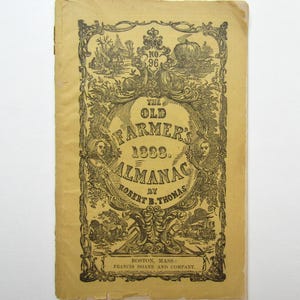 Antique Farmer&#39;s Almanac for 1888, Boston MA  Publisher, Zodiac, Annual Monthly Farmers Calendar, Moon Phases, Planting Info, Statistics