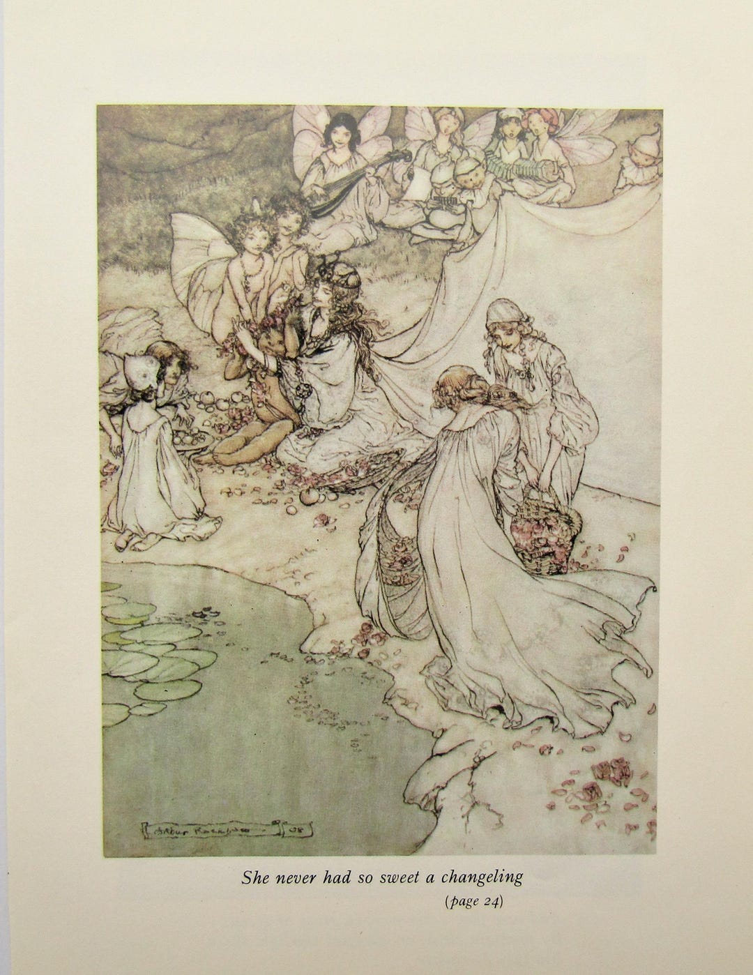 Vintage Arthur Rackham Bookplate, Illustration Print, Fairies Scene ...