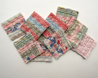 Bundle of  1930's Vintage Cotton Feedsack Fabrics Patchwork Quilt Pieces, Quilt Scrap Pieces for Projects and Sewing, Worn and Faded