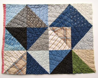 Bundle of 4 Antique Calico Fabrics 9 Patch Quilt Pieces, Great Old 