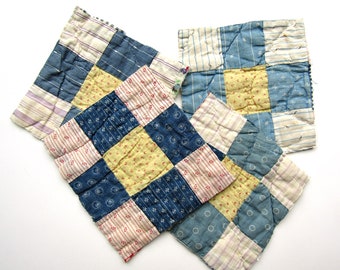 Bundle of 4 Cotton Calico and Shirt Fabrics Patchwork Quilt 6 Inch Squares, 9 Patch Blocks, Country Quilt Blocks for Projects and Sewing