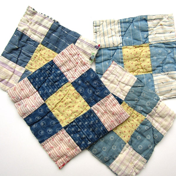 Bundle of 4 Cotton Calico and Shirt Fabrics Patchwork Quilt 6 Inch Squares, 9 Patch Blocks, Country Quilt Blocks for Projects and Sewing