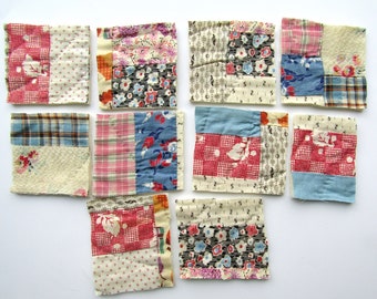 Bundle of  1930's Vintage Cotton Feedsack Fabrics Patchwork Quilt Pieces, Quilt Scrap Pieces for Projects and Sewing