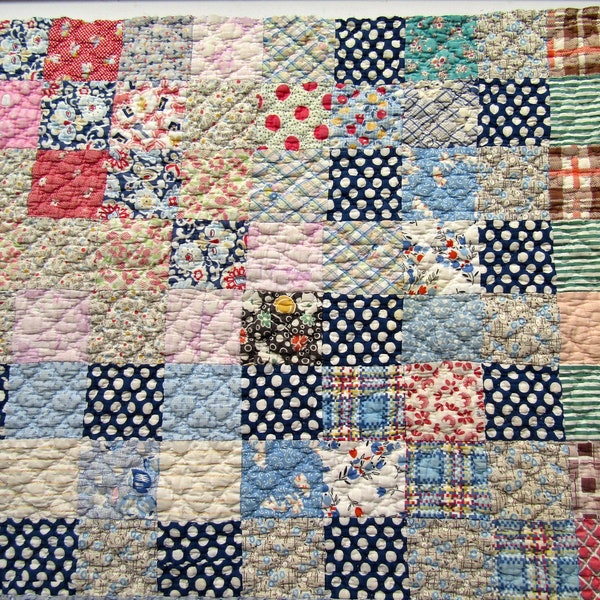 Time Worn  1930's Vintage Cottagecore Feedsack Cottons One Square Country Quilt Section for Decor and Projects, Patchwork Blocks,