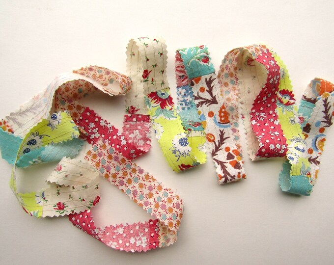 Antique Feedsack Ribbon, 1930's Pieced Feedsacks Scrappy Quilt Ribbon ...