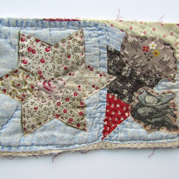 Star and Birds Antique Quilt Piece Patchwork Mini Mat, Decoration, Journal Embellishment, Textile Fragments, Patch